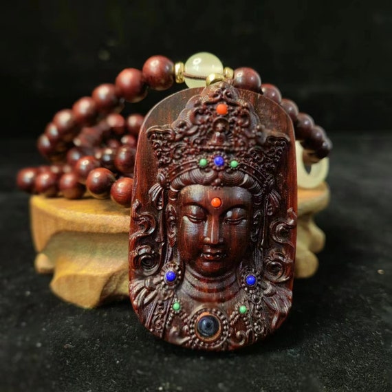 FINE Natural wood Buddha Pendant Necklace Rosary … - image 3