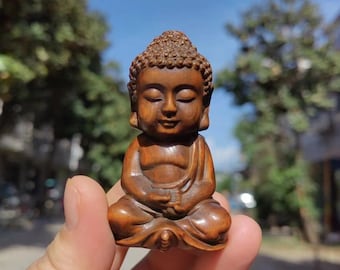 Vintage Hand Carved Wood Monk figurine,Tibet Wooden buddha statue,Meditation Zen Decor, car decor wood carving Collectible tara Prayer px433