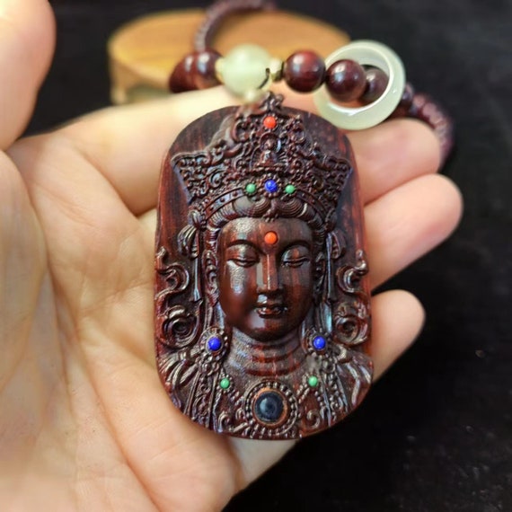 FINE Natural wood Buddha Pendant Necklace Rosary … - image 2