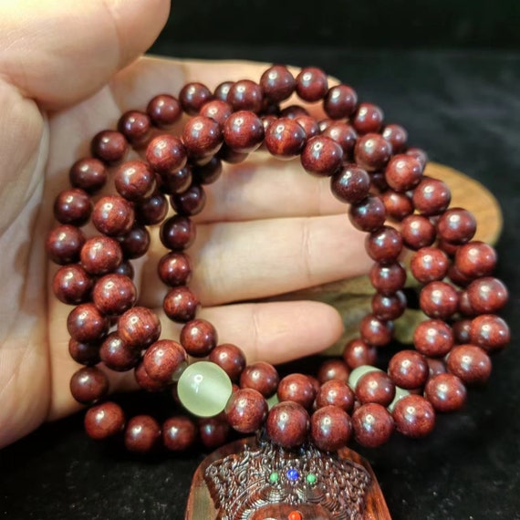 FINE Natural wood Buddha Pendant Necklace Rosary … - image 4