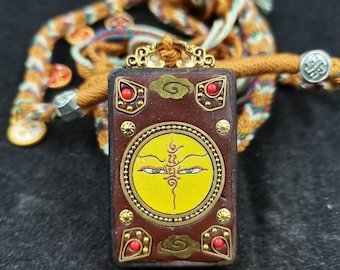 Hand Carved Wooden Buddha Charm Necklace, Buddhism Amulet