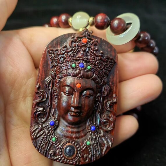 FINE Natural wood Buddha Pendant Necklace Rosary … - image 7