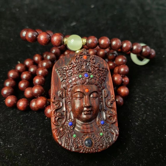 FINE Natural wood Buddha Pendant Necklace Rosary … - image 8