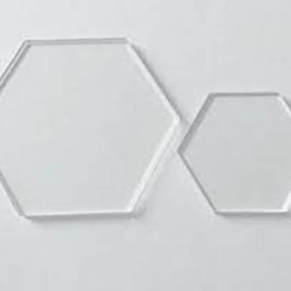 Acrylic Perspex Clear Hexagon Shape 3mm Thick 10mm to 100mm Diameter Acrylic Hexagon