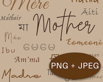 Mother in multiple languages | Wall Art, Pattern, Digital Download, PNG, Mother's Day