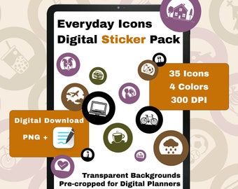 30 Everyday Icons Digital Sticker Pack | PNG + Goodnotes | Instant Download