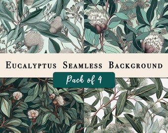 Eucalyptus Seamless Background 4 Images | Digital Paper  | Scrapbook Papers | Seamless Patterns | DIY Craft | Floral Sublimation | Download