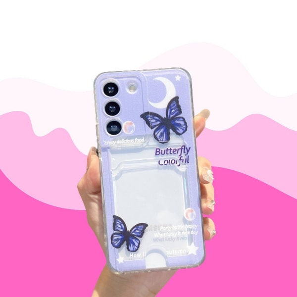 Half transparant cute aesthetic Samsung phone case with card holder (Samsung galaxy s23 Ultra, Samsung Galaxy Note 20 Ultra,...)