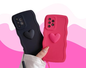 Minimalistic Barbie wavy heart phone case with rope for Samsung smartphones (Galaxy s22 Plus, Galaxy s21 Ultra,...)