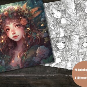Wunderschöne Waldfee Fantasy Malseite für Mädchen, Erwachsene + Kinder- Sofort Download - Graustufen Malseite -Geschenk, Printable Art PDF