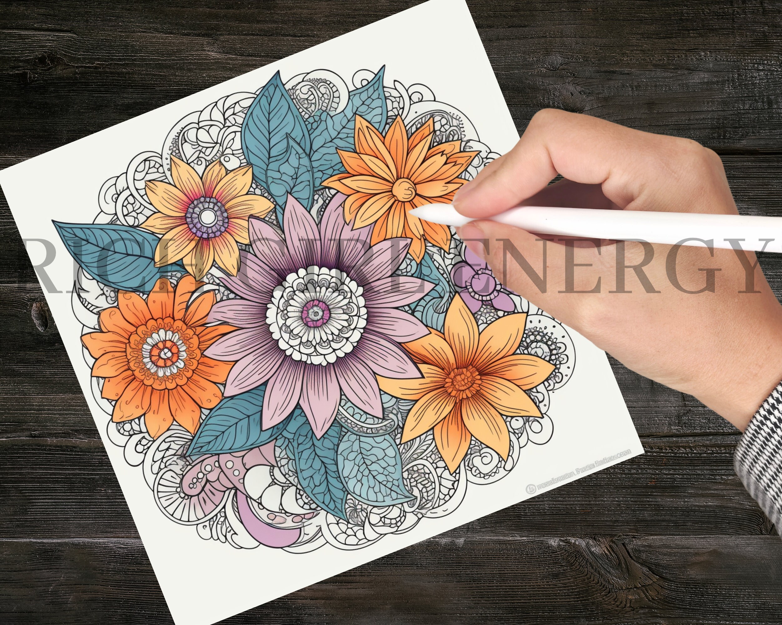 Mandala Coloring Book Flower Mandala Design Adults Kids Coloring Instant Download Grayscale