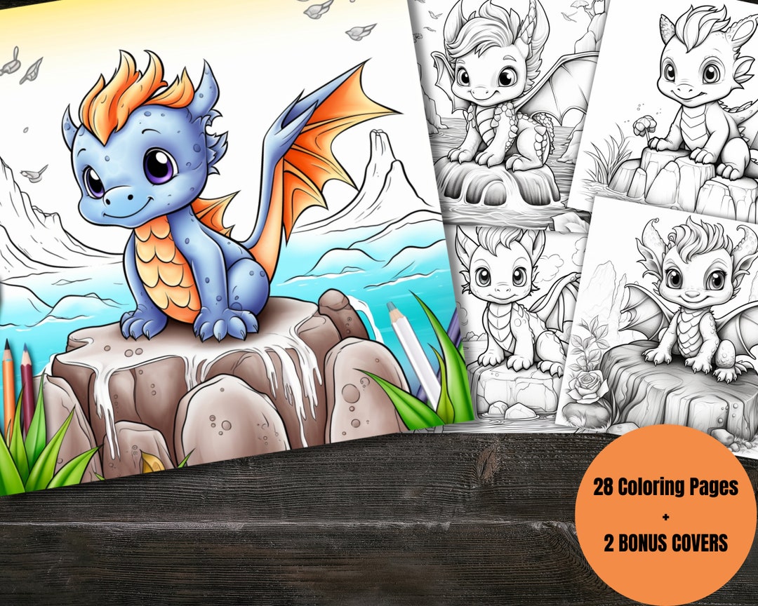 Baby Dragon Fantasy Coloring Page Book, Adults Kids Instant Download ...