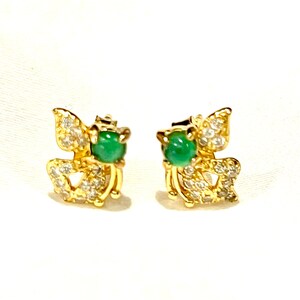 Green Jadeite Fine 14k Earrings with Diamonds