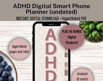ADHD Undated Digital Planner for Smart Phone, Hyperlinked Index,  Undated ADHD Planner, ADHD Smartphone Planner, Undated  Monthly Planner