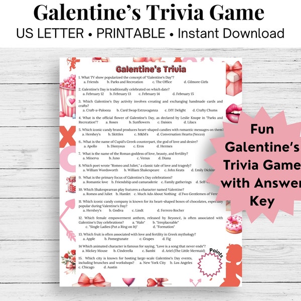 Galentine Trivia Game, Printable Game, Galentine Party Game, Galentine's Fun, Virtual Icebreaker, Girlfriend's Valentine Party Game