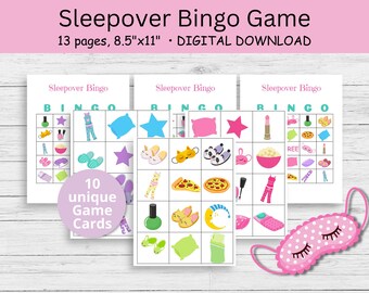 Sleepover Bingo Game, Slumber Party Game, Sleepover Activity, Slumber Party Activity for Girls, Sleepover Themed Bingo Game