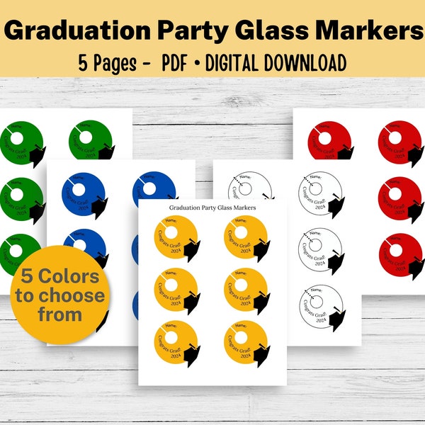 Graduation Party Drink Markers, Graduation Glass Tags, Drink Tags for Grad Party, Stemware Markers, Disposable Drink Tags, Wine Glass Tags
