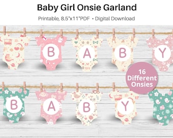 Onsie Garland, Baby Girl Shower Garland, Printable Baby Shower Garland, Pink Baby Shower Garland, Baby Shower Decoration