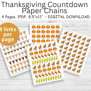Thanksgiving Countdown Paper Chain, Printable Thanksgiving Activity, Kids Thanksgiving Activity, Fall Activity, Fall Break Countdown