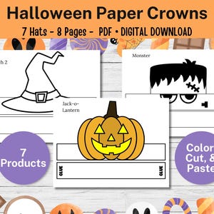 Halloween Crowns, Halloween Craft for Kids, Halloween Printable Activity, Cut and Paste Craft for Halloween, Halloween Party Paper Craft