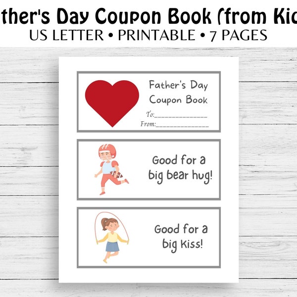 Father's Day Coupon Book from Kids School Age Craft Gift for Dad Keepsake Gift Personalized Gift for Dad Last Minute Gift Fun Gift from Kids