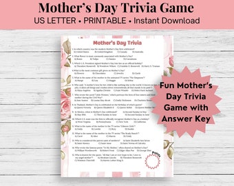 Mother's Day Trivia Game,  Printable Game, Mother's Day Party Game, Instant Download, Mother's Day Printable, Mother's Day Activity
