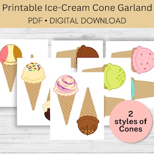 Ice Cream Cone Garland Printable, Ice Cream Party Decoration, Kids Party Decoration,  Ice Cream Cone Decoration, Ice Cream Party Banner