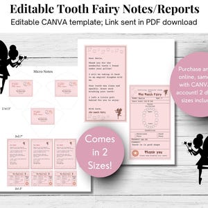 Nota modificabile della Fatina dei denti, rapporto della Fatina dei denti, stampabile della Fatina dei denti, mini set della Fatina dei denti con busta, ricevuta della Fatina dei denti, compilazione Canva