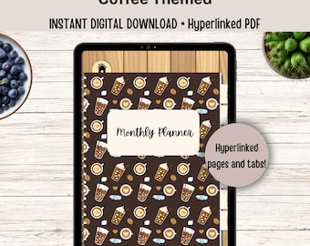 Digital Planner,31 day Undated, Coffee Themed, Hyperlinked Index, Daily, Weekly and Monthly Planner