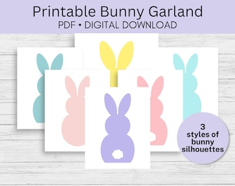 Bunny Garland Printable, Easter Decoration, Spring Holiday Decoration, Spring Printable Decoration, Easter Holiday Decoration, Bunny Craft