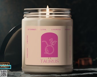 Taurus Birthday Gifts - Zodiac Astrology Hot Pink Candles - April May Birthdays - 9oz Soy Candle - Gift For Her Gift For Him Gift For Them