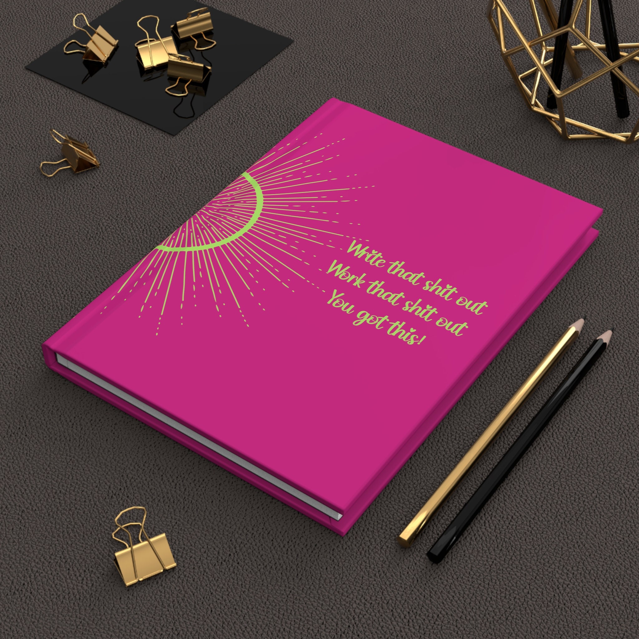 JOURNALS, Inspiring Quote Hardcover Journal Lined, Gift Ideas, Gratitude, Therapy, Poetry, Songwriting, Pink Neon Yellowish-Green
