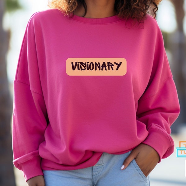 Soft Unisex Crewneck Sweater - Visionary Graffiti Text - Inspirational Geek Chic Streetwear Fashion - Gift Idea - Black owned