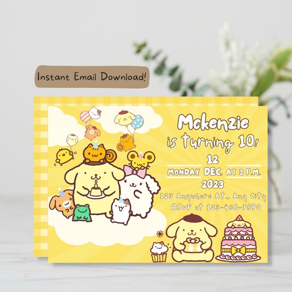 Kawaii Characters| Kawaii Birthday| Digital Editable File| Cute Birthday Card| Kawaii Cat Invitation| Kawaii Dog Invitation