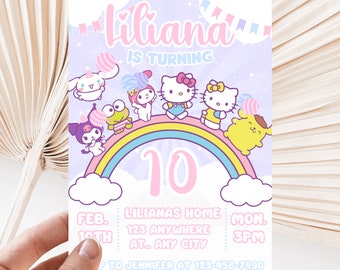 Kawaii and Friends| Kawaii Birthday| Digital Editable File| Rainbow Pastel| Kawaii Cat Invitation| Kawaii Kitty Birthday Invitation