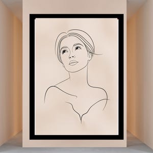 Minimalist Woman Line Art Print | Female Portrait Wall Art | Black Line Drawing on Beige | Modern Aesthetic Decor | Instant Download