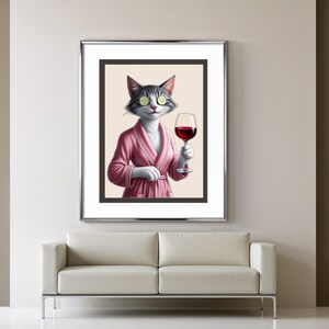 Arte de pared imprimible de gato de spa / Descarga digital de gato divertido / Póster de gato de vino / Decoración relajante de gato / JPG de alta resolución Descarga instantánea