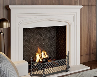 Modern Tudor Cast Stone Fireplace Mantel Surround