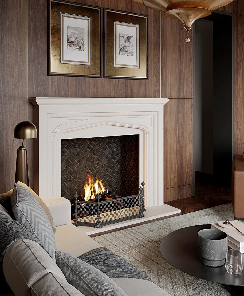 Modern Tudor Cast Stone Fireplace Mantel Surround - Etsy