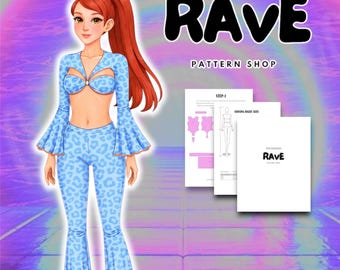 Rave Cosplay Sewing Pattern jumpsuit pants crop top festival wear flare pants