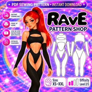 Rave digital sewing pattern bodysuit one piece cut out festival costume