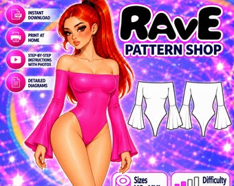 Cartamodello per cucito Rave Cosplay, body a spalle scoperte, outfit da festival, body intero