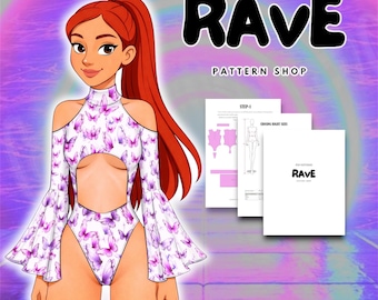 Rave Cosplay Sewing Pattern cut out bodysuit flared sleeve festival look, Sewing