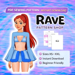 Rave Cosplay Sewing Pattern Haut de bikini demi-jupe, jupe cravate, bas effrontés festival wear maillots de bain