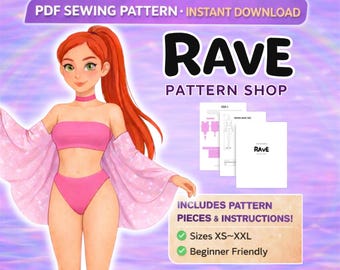 Rave Outfit Sewing Pattern: Bodysuit, Tube Top & Arm Piece (XS-XXL) (PDF Pattern)