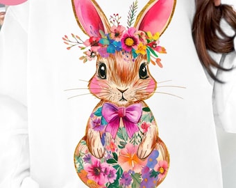 Boho floral Easter bunny png Easter png Happy Easter png Retro Easter png Preppy Easter Boho Easter png Easter bunny shirt design Spring png