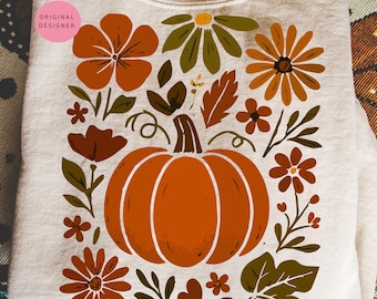 Boho Floral Pumpkin PNG: Retro Fall Clipart (Digital Download 12x12 inches)