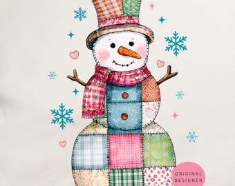 Patchwork-sneeuwpop PNG: vintage kerstclipart (digitale download)