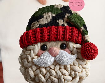 Camo Santa Claus Head: Faux Yarn Crochet Christmas PNG (Digital Download)