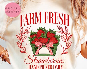 Farm Fresh Strawberry PNG, Strawberry Basket png, Coquette Farmhouse Sublimation Design, Strawberry Festival Shirt Design, Strawberry patch